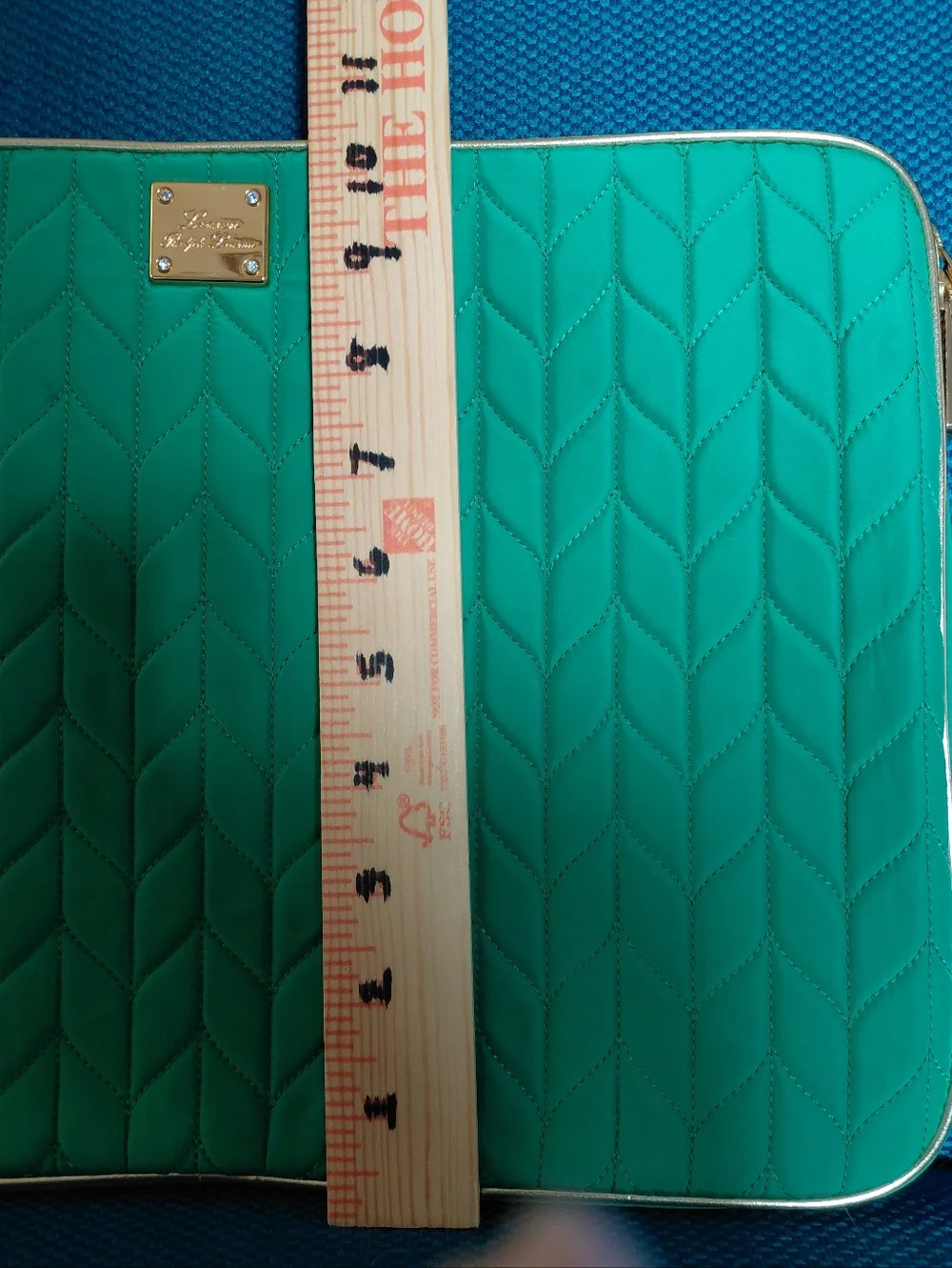 Lauren Ralph Lauren Green Gold Quilted Ipad Tablet Small Laptop Sleeve Case